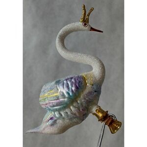 Polish Glass Ornament "Swan Princess" Hand Painted Made in Poland Clip Ornament